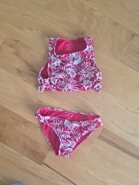 Roxy Red and White Tropical Crop Bikini
